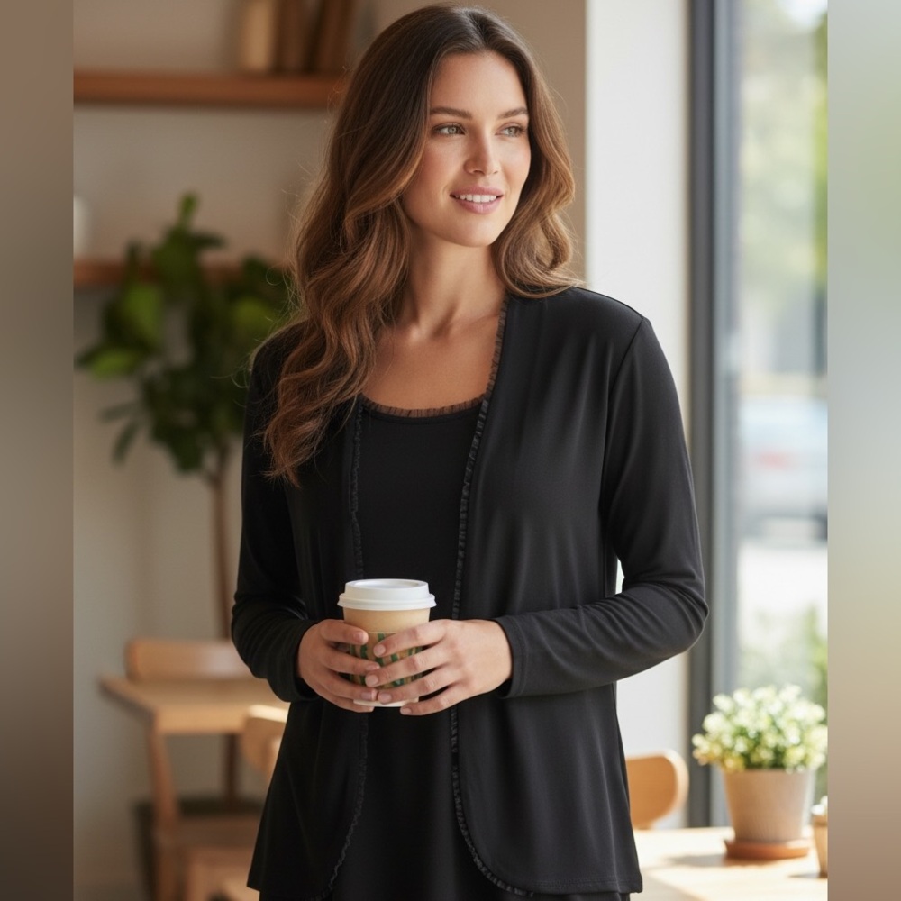 Chico’s Travelers Slinky Black Open Jacket with Matching Tank Top Size M / L